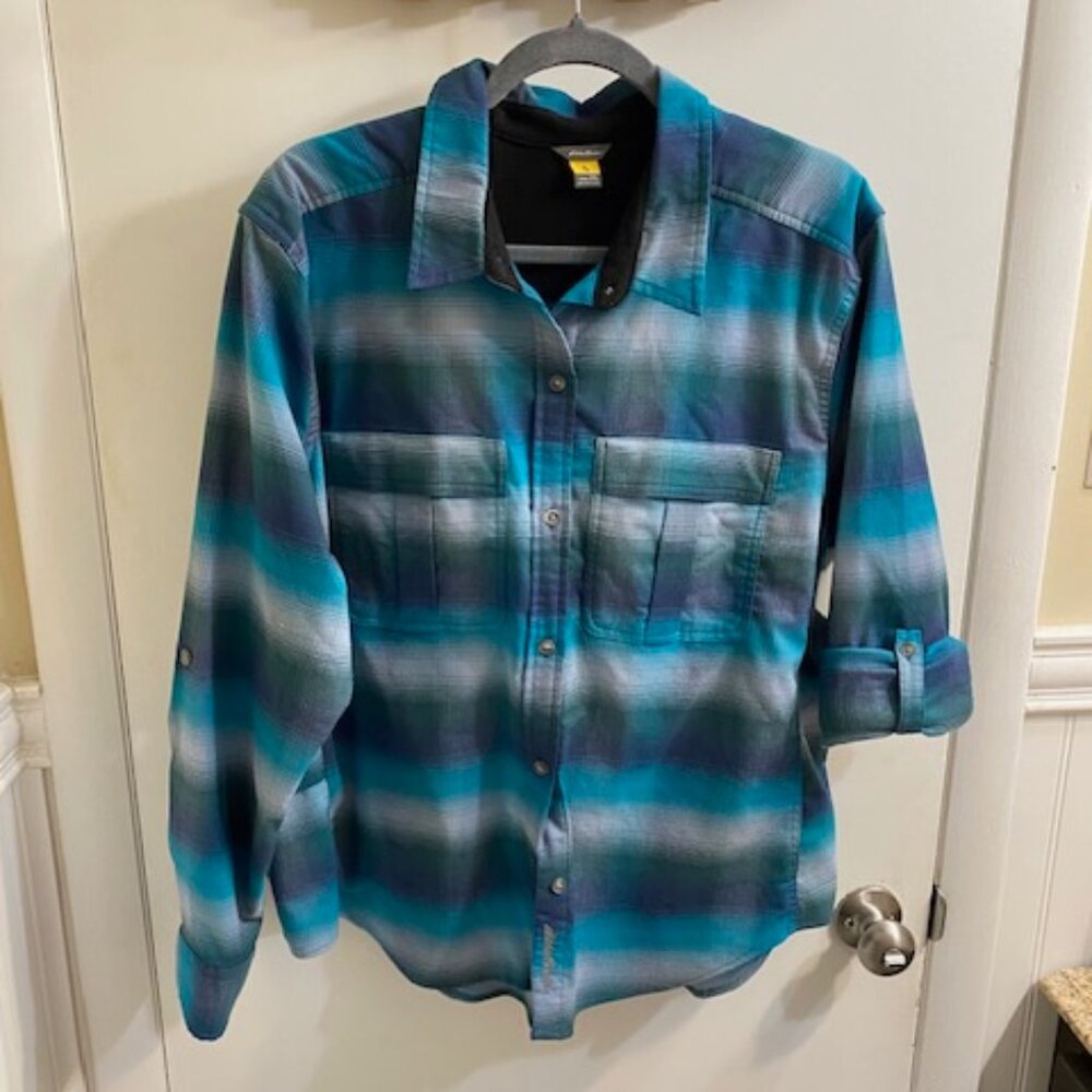 Eddie Buer Top Womens 2XL Fleece neck and shoulders Plaid